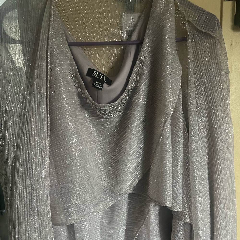 SLNY Silver Layered Dress with Embellishments